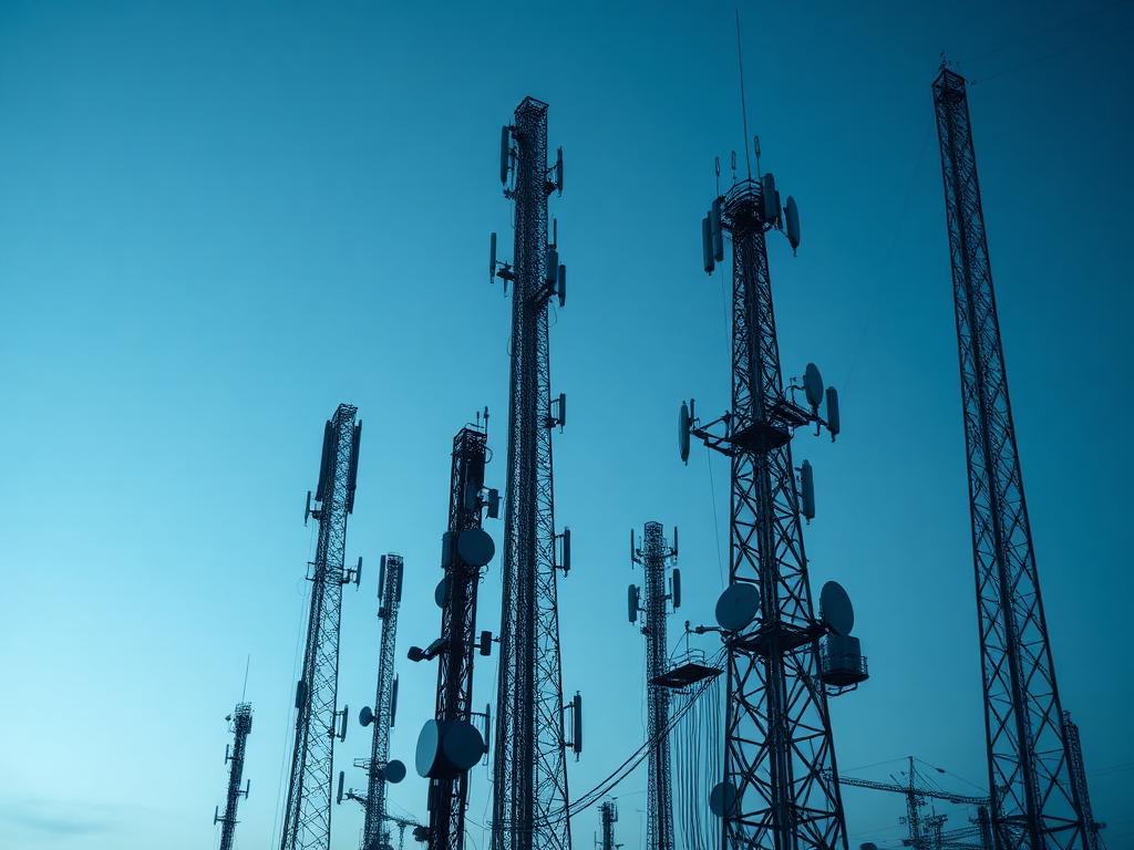 Torres de telecomunicaciones con antenas y equipos de transmisión